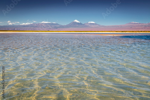 Obraz na płótnie Licancabur with reflection lake and volcanic landscape at Sunset, Atacama, Chile w salonie