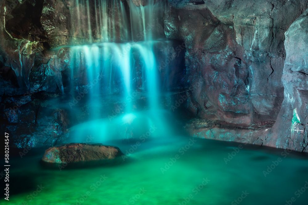 Idyllic and peaceful Waterfall inside a cave in Pantanal , Brazil, long exposure