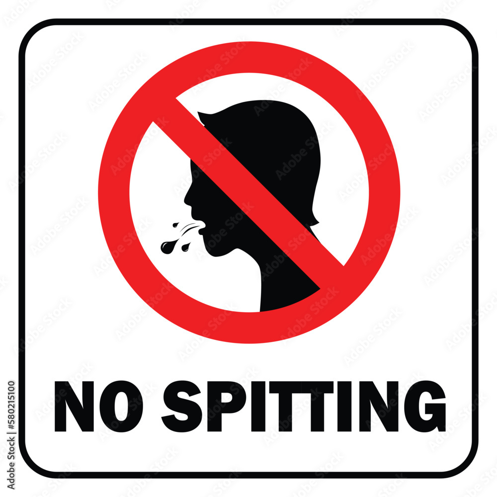 No spitting sign real man head white background with warning text No spitting sign real man head white background with warning text