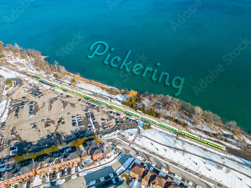 Photography Picking drone view looking down water train and train tracks