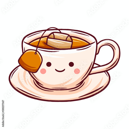Kawaii hot tea vector illustration with smiley face