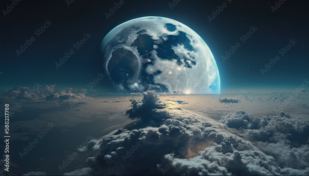 Obraz premium Moon Diving into Clouds - Epic Illustration