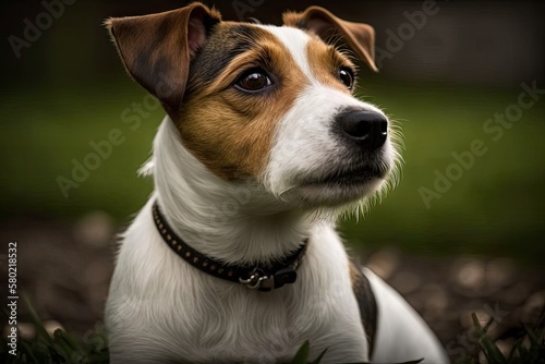 Portrait of a cute jack russell terrier dog at the park. Generative AI