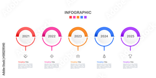 Infographic semicircle timeline business 5 years. The report, Presentation, Data, Milestone, and Infographic. Vector illustration.
