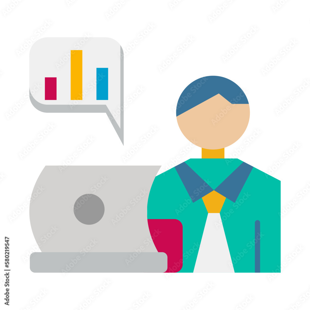 Business icon logo with analyst icon. The analyst icon is depicted with a person who analyzes, compiles and implements systems Business icon logo with analyst icon. The analyst icon is depicted with a person who analyzes, compiles and implements systems