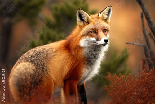 Picture of a wild red fox. Generative AI © AkuAku