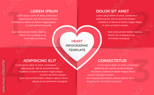 Infographic template with heart divided on four elements with place for your text