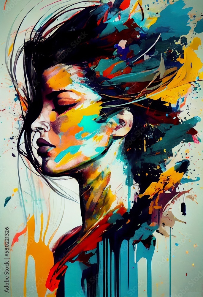 painting woman eyes closed swirling paint colors calm expression color ...