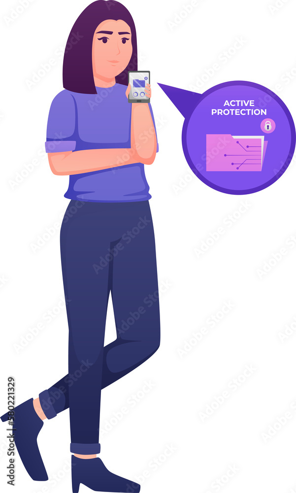 Digital data protection illustration with cyber security cartoon character. Cloud computing network safety concept Digital data protection illustration with cyber security cartoon character. Cloud computing network safety concept