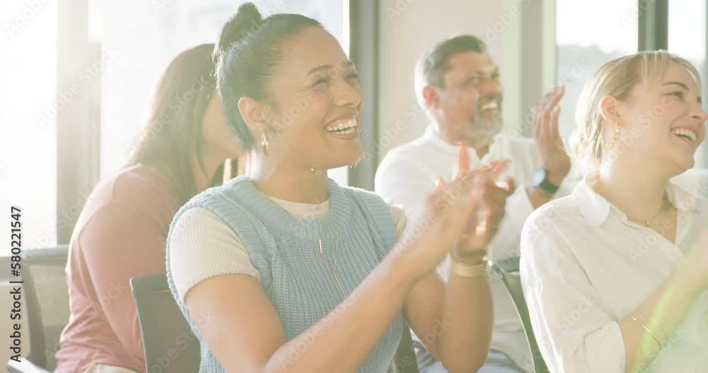 Video Stock Crowd, women applause and meeting seminar, and