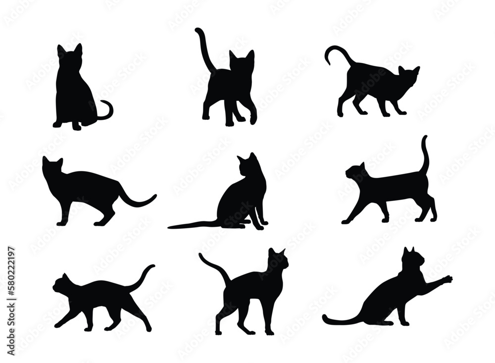 cat silhouette set in variety pose