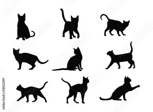 cat silhouette set in variety pose