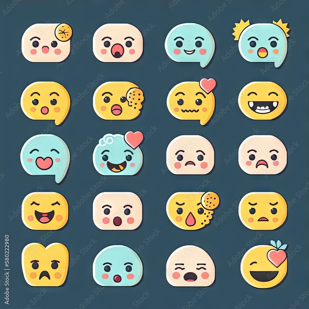 Set of super funny emoticons, emoji. Generative AI Set of super funny emoticons, emoji. Generative AI