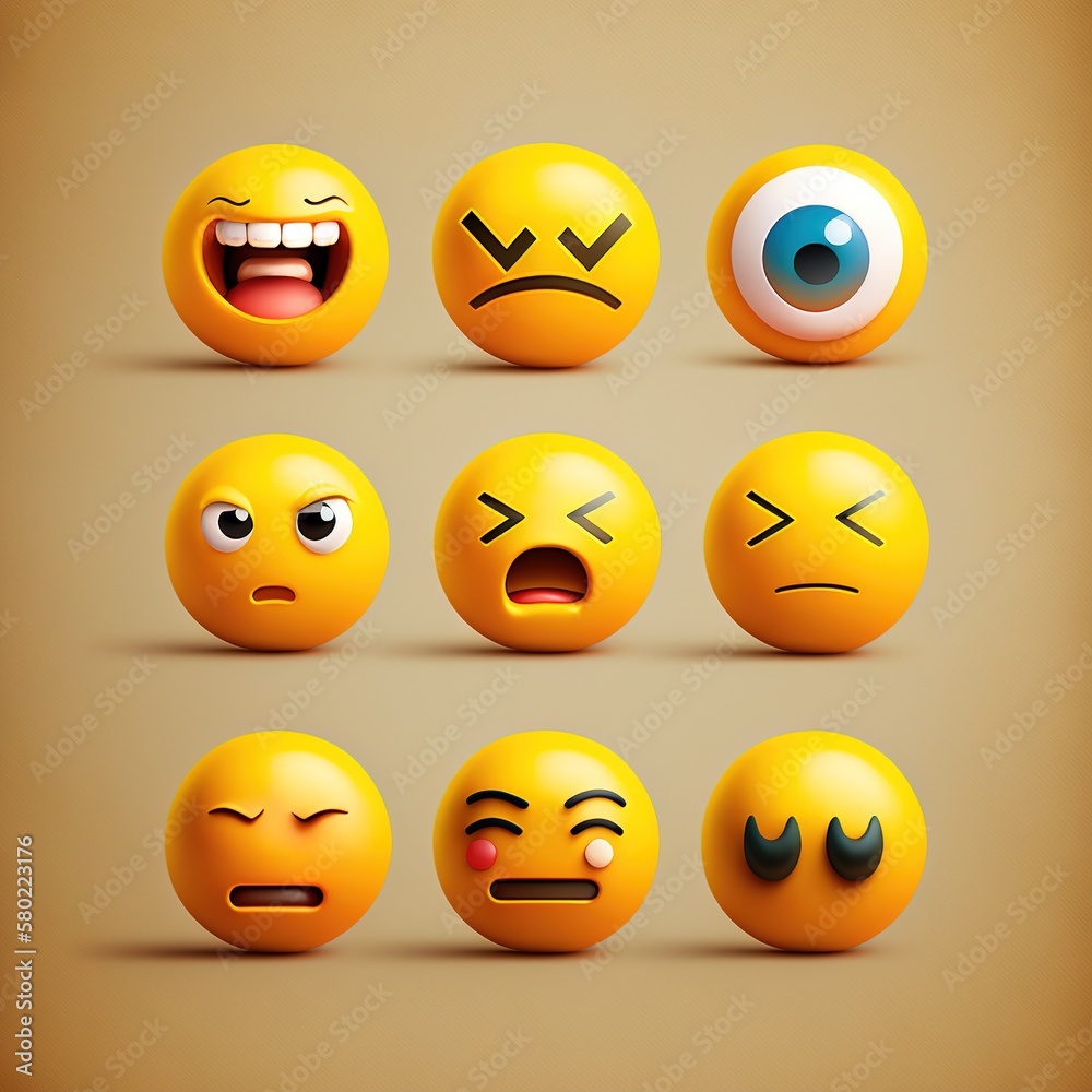 Set of super funny emoticons, emoji. Generative AI Set of super funny emoticons, emoji. Generative AI