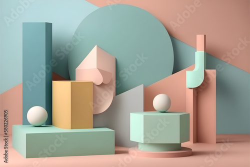 Wallpaper Mural Set of realistic colorful abstract 3D stand or podium. Vector rendering geometric forms. Minimal wall scene with shadow overlay. Generative Ai Torontodigital.ca