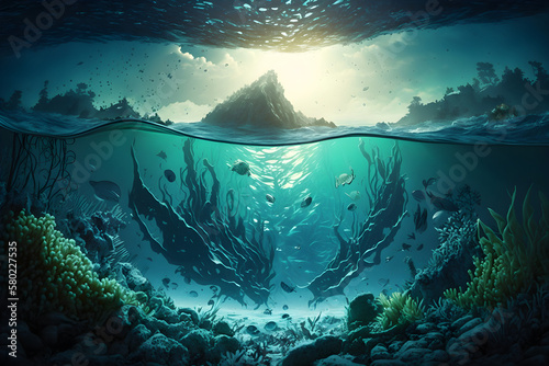 Underwater world. Coral reef. Generative Ai