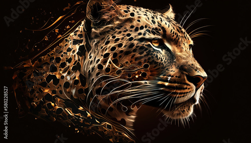 Fototapeta Naklejka Na Ścianę i Meble -  Leopard animal abstract wallpaper. Contrast background panthera in vivid colors generative ai