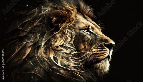 Lion animal abstract wallpaper. Contrast background panthera in vivid colors generative ai