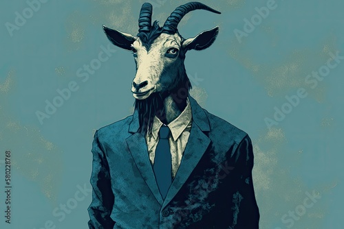 Collage art from today, goat in a suit. Generative AI