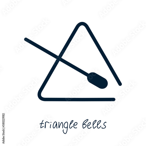 Hand drawn toy musical instruments for kids. Flat vector triangle bell silhouette illustration