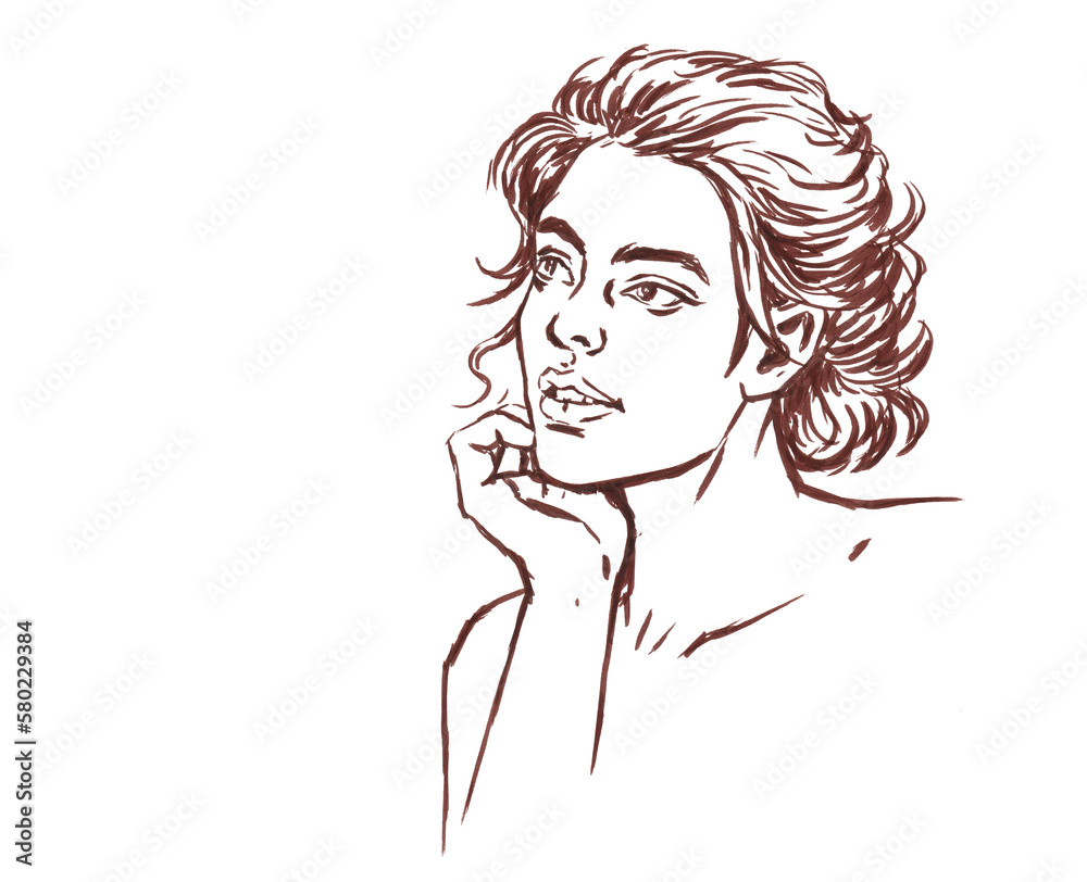woman with short hair coffee painting for card decoration illustration