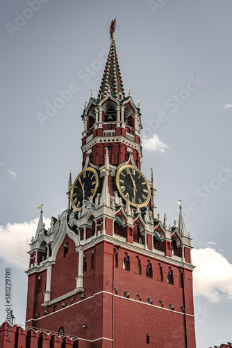 Closeup of the Kremlin clock tower in Moscow, Russia photo