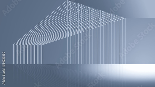 3D rendering of architectural space with line structure