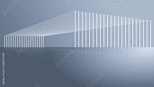 3D rendering of architectural space with line structure