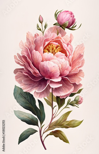 Watercolor pink peony illustration 