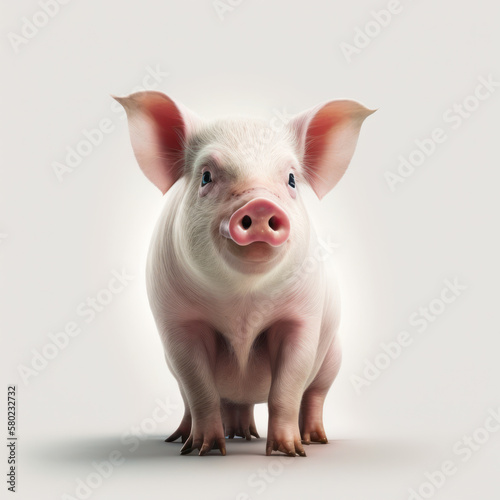 Pig is standing in front of white background. Generative AI. © valentyn640
