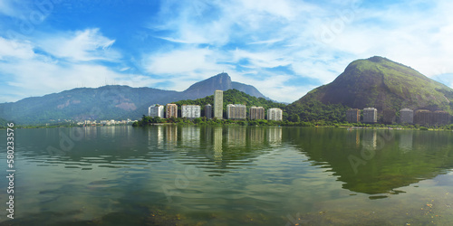 Buildings reflectiong in Lagoa Rodrigo de Freitas, Ipanema, Rio de Janeiro, Brazil photo