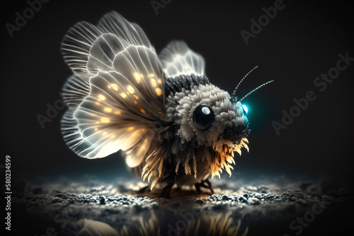 Mystical glowing Fish or Microorganisms. Isolated on blurred background. Stunning animals in nature travel or wildlife photography made with Generative AI