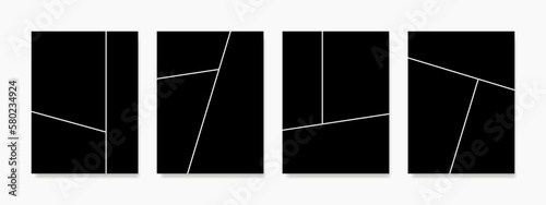 Modern black and white cover designs with dynamic abstract line patterns, suitable for both wall decor and business materials.