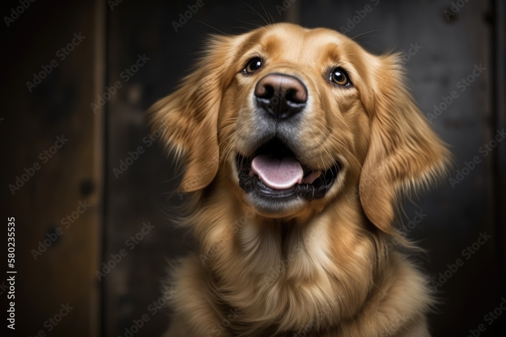 a picture of a golden retriever dog sticking out its tongue. Generative AI