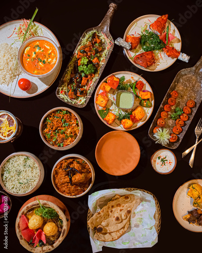 A Creative Photo of A Indian Food on the Table, Delicious Indian Cuisine on the Table