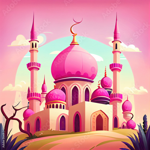 mosque ramadan islamic , eid mubarak banner with generative AI 