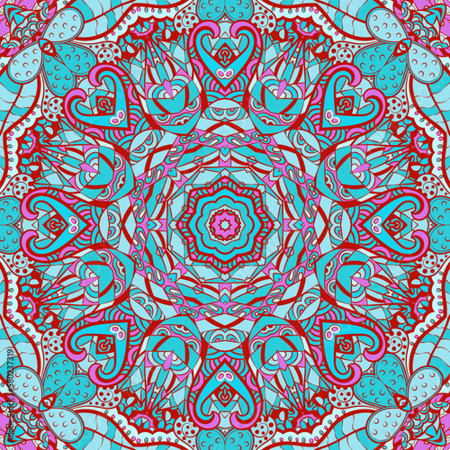 Seamless tile texture. Tracery mehndi design image. Ethnic doodle art. Curved doodling picture. Vector