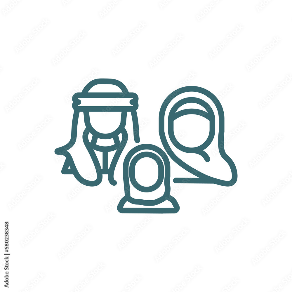 muslim family icon. Thin line muslim family icon from islamic and ramadan collection. Outline vector isolated on white background. Editable muslim familysymbol can be used web and mobile muslim family icon. Thin line muslim family icon from islamic and ramadan collection. Outline vector isolated on white background. Editable muslim familysymbol can be used web and mobile