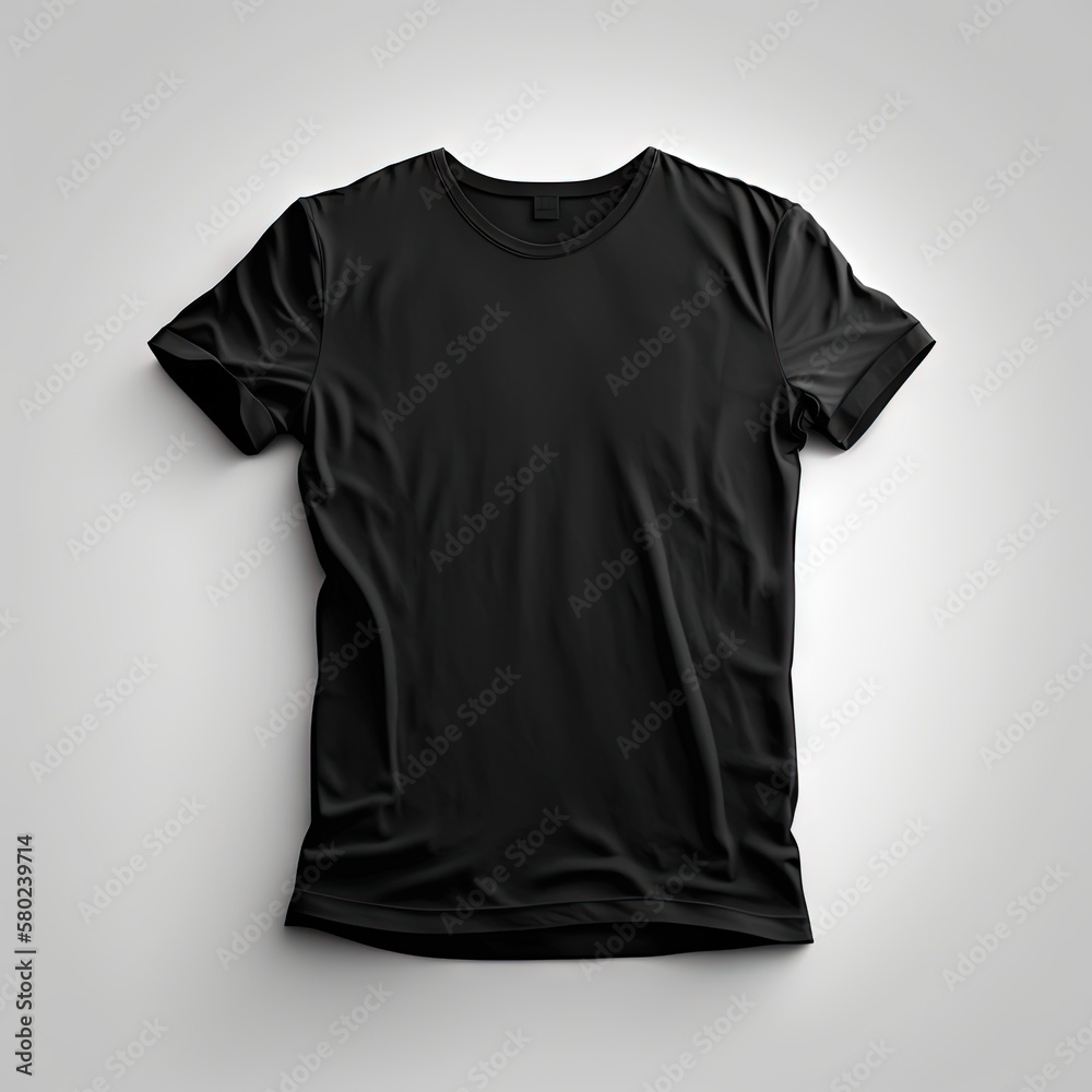 Black blank T-shirt template, T-shirt mockup, natural shape on invisible mannequin, for your design mockup for print. Generative AI Black blank T-shirt template, T-shirt mockup, natural shape on invisible mannequin, for your design mockup for print. Generative AI