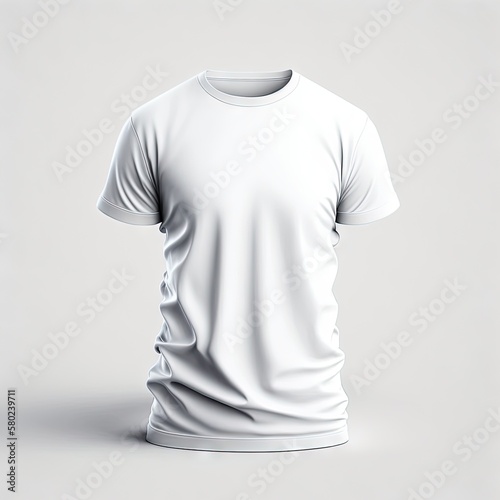 White blank T-shirt template, T-shirt mockup, natural shape on invisible mannequin, for your design mockup for print. Generative AI