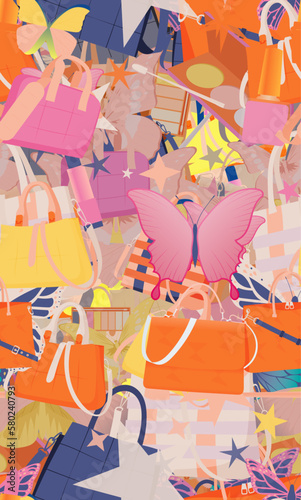 Background pattern abstract design texture. Seamless. Theme is about luxury, salon, pomade, shapes, fly, various, stuff, nature, purse, everyday, graphic, parlor, brush, art, wing, beauty