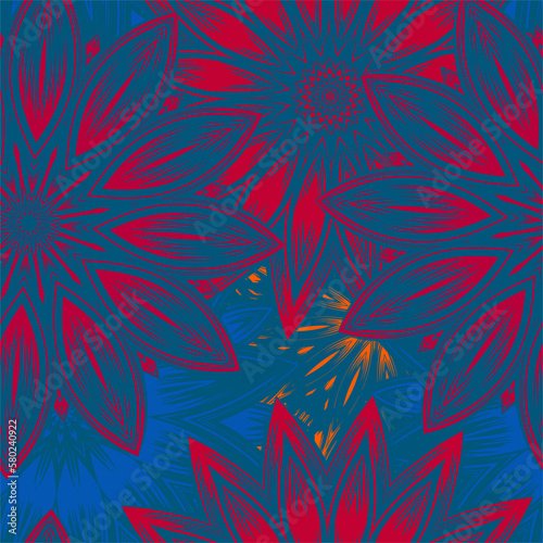 Flowers. Seamless floral background. Tracery handmade nature ethnic fabric backdrop pattern. Textile design texture. Decorative color art. Vector