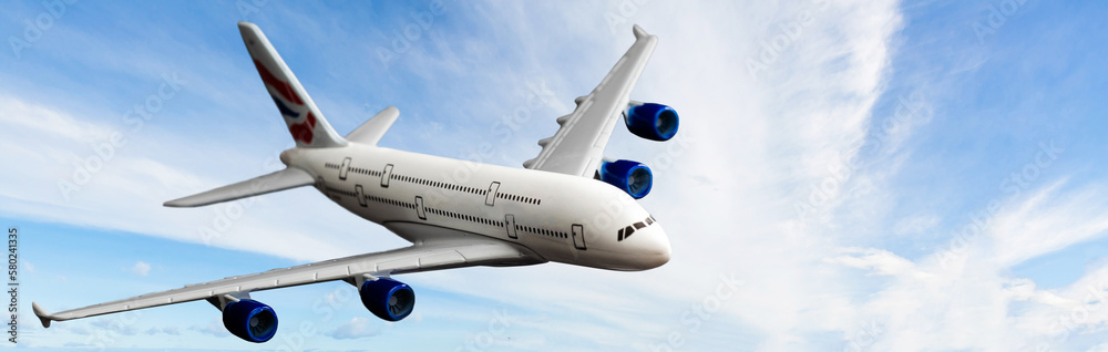 Fototapeta premium Airplane high speed on the clouds sky.
