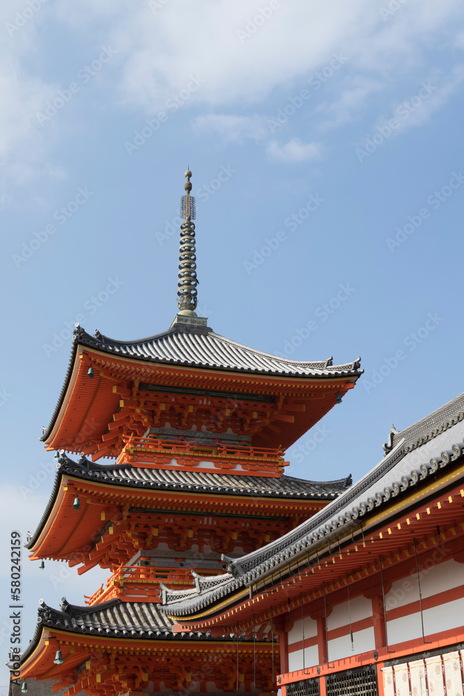 Low angle view of Kiyomizu-dera Temple against sky Low angle view of Kiyomizu-dera Temple against sky