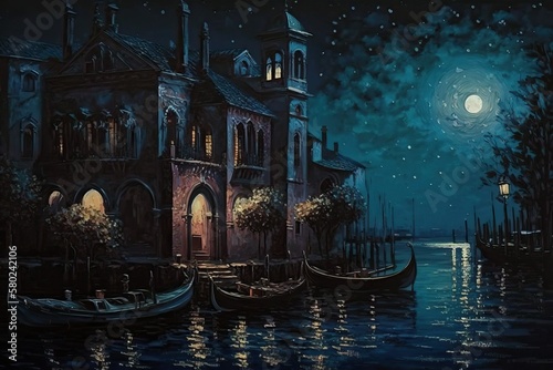 Night landscape of venice oil painting (Ai generated) © thesweetsheep