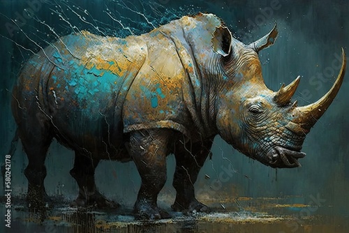 Rhino wildlife animal, oil painting (Ai generated) © thesweetsheep