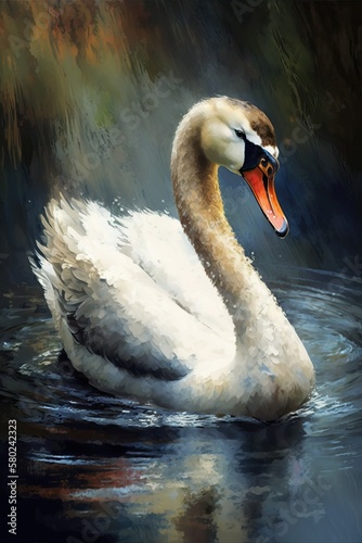 Swan, Contemporary oil painting (Ai generated)