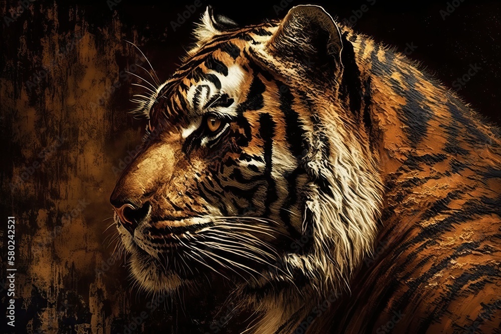 Tiger portrait, wild animal oil painting (Ai generated)