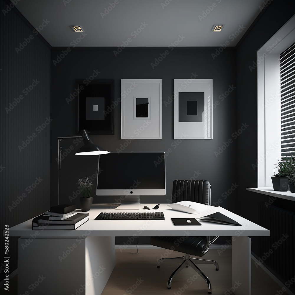Fototapeta premium Minimal and modern working room in executive. Created with Generative AI.