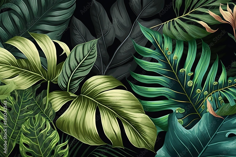 custom made wallpaper toronto digitalTropical palm leaf, green painting background (Ai generated)
